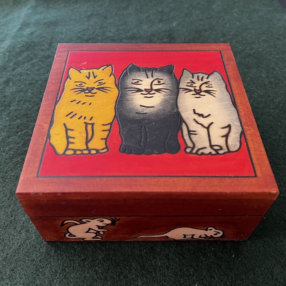 Enchanted World of Boxes Cats and Mice Linden Wood Hand Crafted Hinged Poland